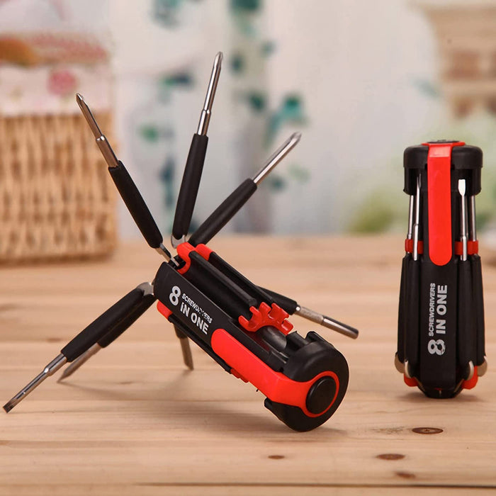 Compact 8 In 1 Multi Screwdriver Tool Set With 6 LED Torch