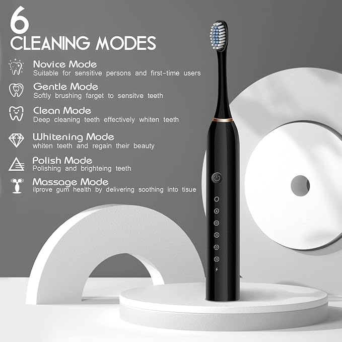 6 Modes Sonic Electric Toothbrushes for Adults Kids Smart Timer Rechargeable Whitening Toothbrush Waterproof 4 Brush Head