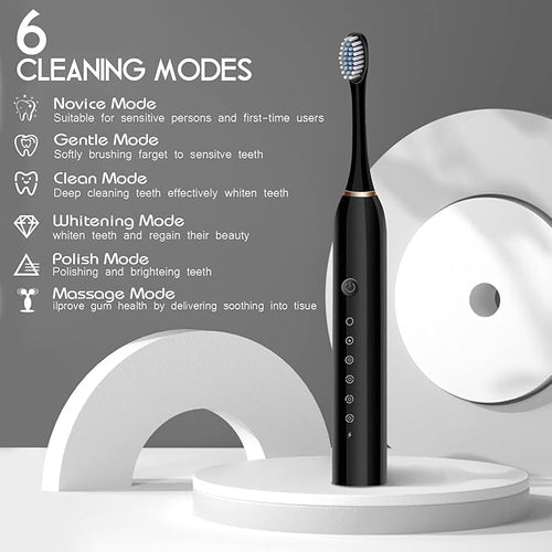 6 Modes Sonic Electric Toothbrushes for Adults Kids Smart Timer Rechargeable Whitening Toothbrush Waterproof 4 Brush Head